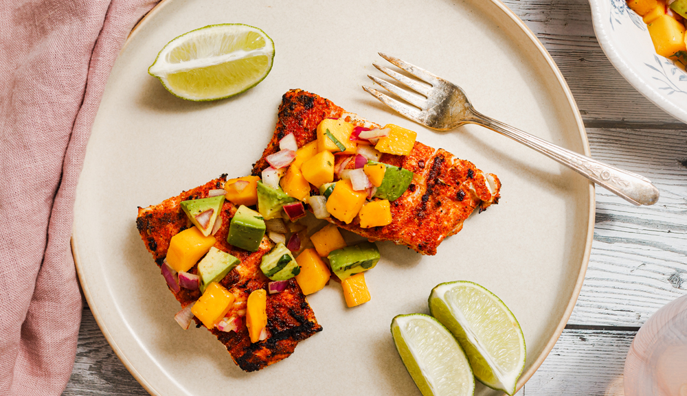 Grilled Blackened Halibut with Mango Salsa